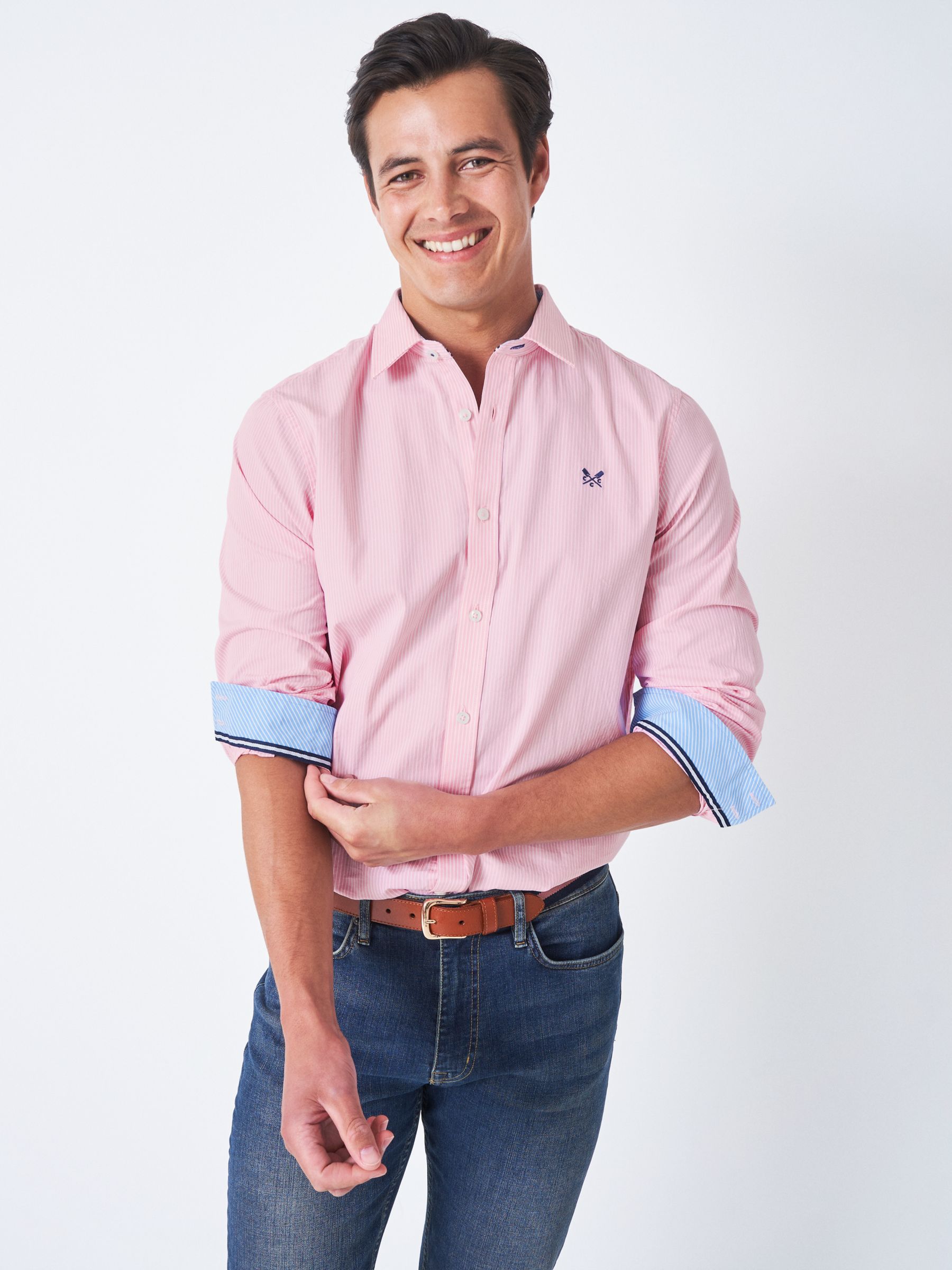 Хлопковая рубашка в микро полоску Crew Clothing, розовая