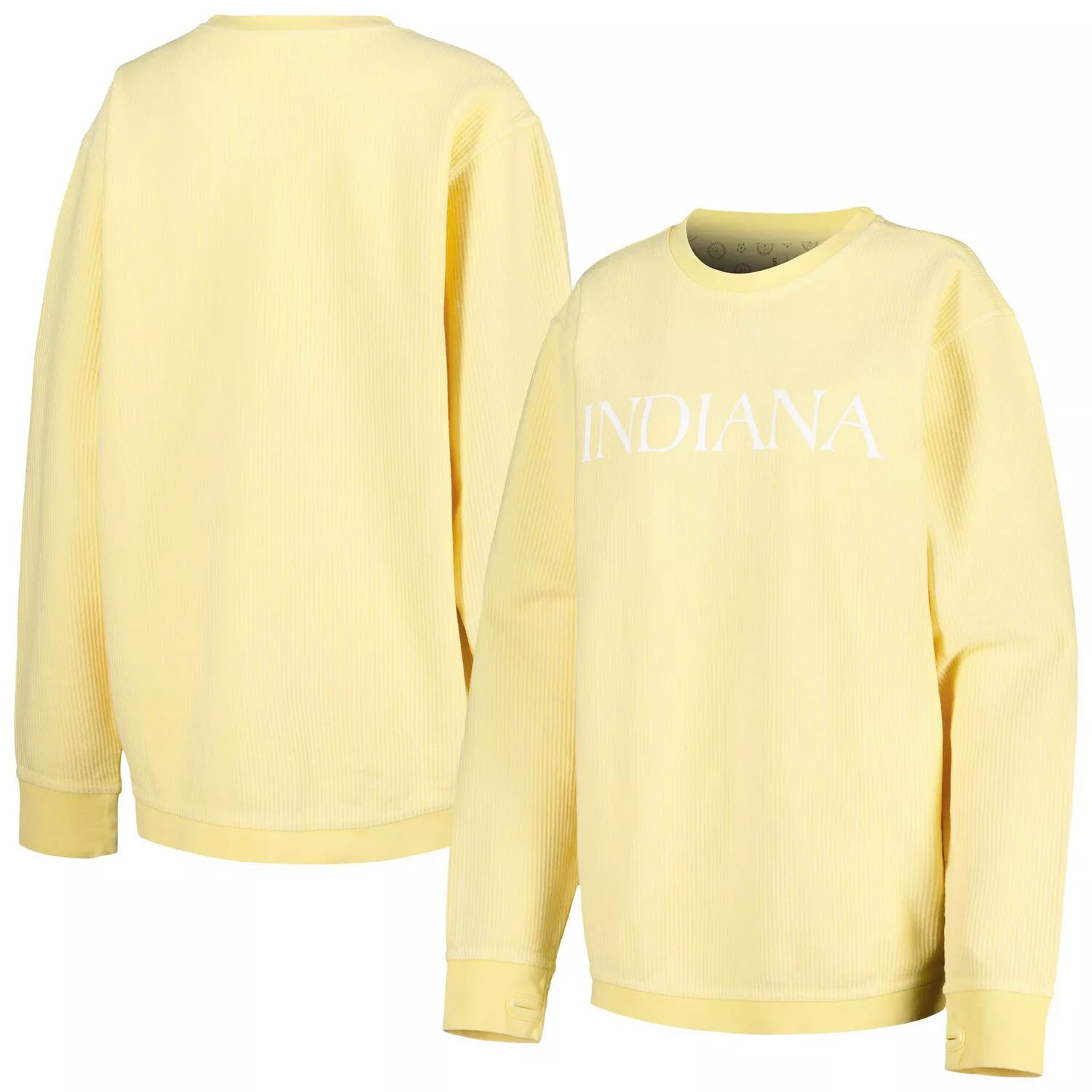 цена Женский толстый пуловер с принтом Pressbox, желтый Indiana Hoosiers, удобный вельветовый пуловер с принтом
