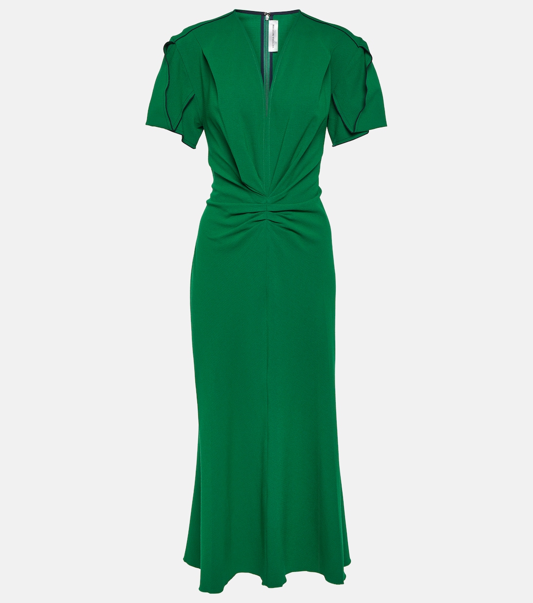 Платье миди со сборками из смесовой шерсти Victoria Beckham, зеленый