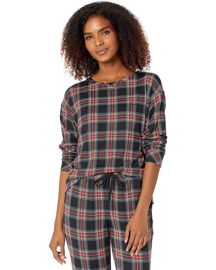 

Пижамный комплект LAUREN Ralph Lauren Long Sleeve Crew Neck Joggers PJ Set, цвет Black Plaid