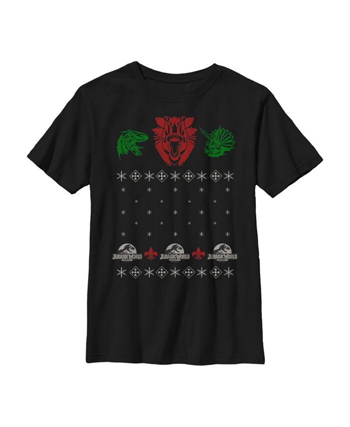 

Детская футболка Jurassic World Ugly Christmas Raptor для мальчиков NBC Universal, черный