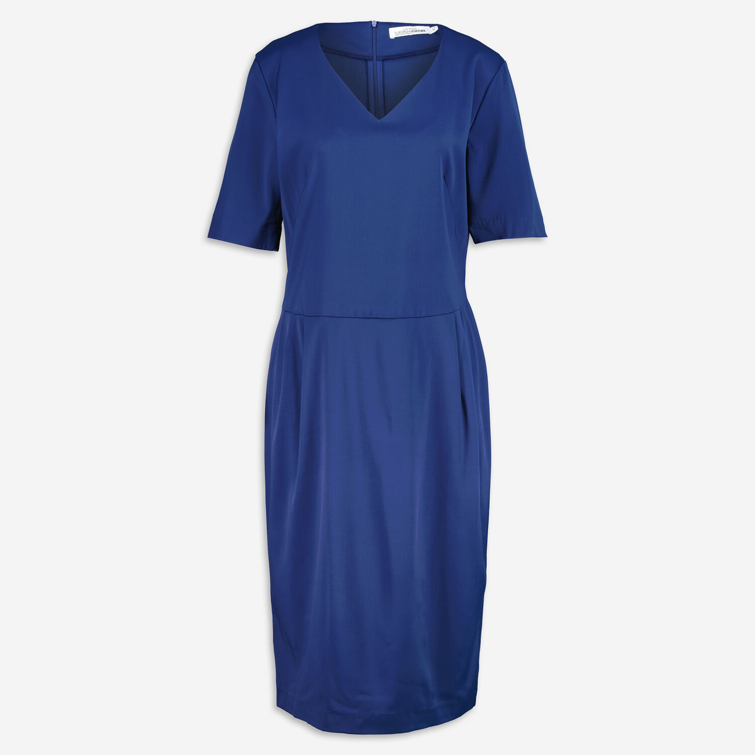 Темно-синее платье миди с короткими рукавами European Culture