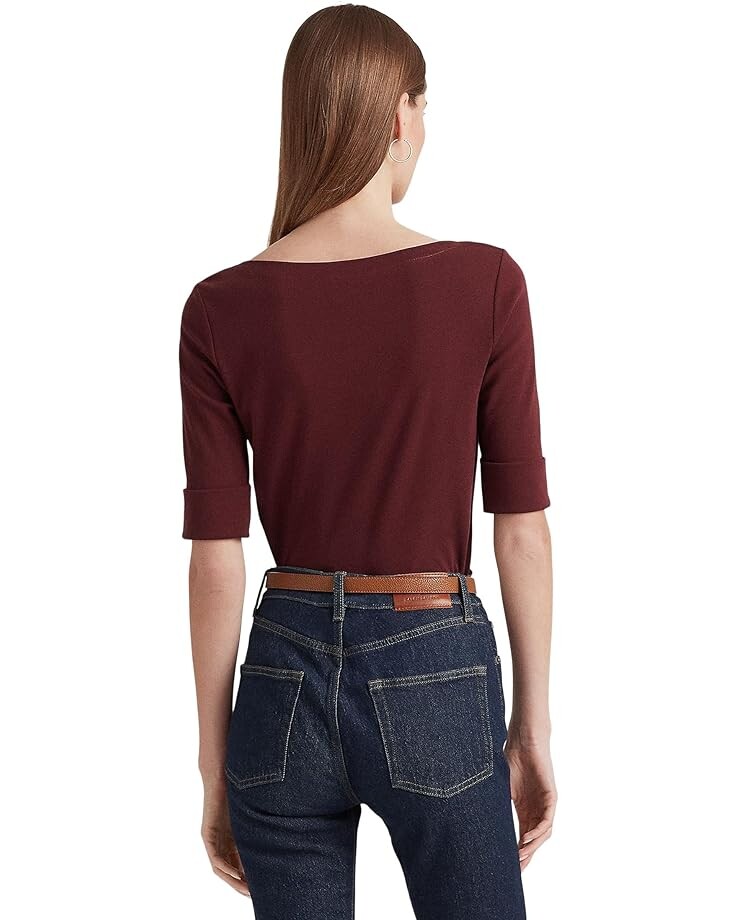 

Топ LAUREN Ralph Lauren Stretch Cotton Boatneck Top, цвет Vintage Burgundy