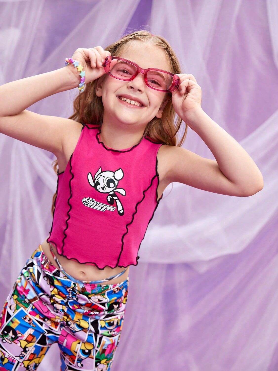 

Майка Shein Kids Y2Kool с контрастной окантовкой и буквенным принтом, розовый