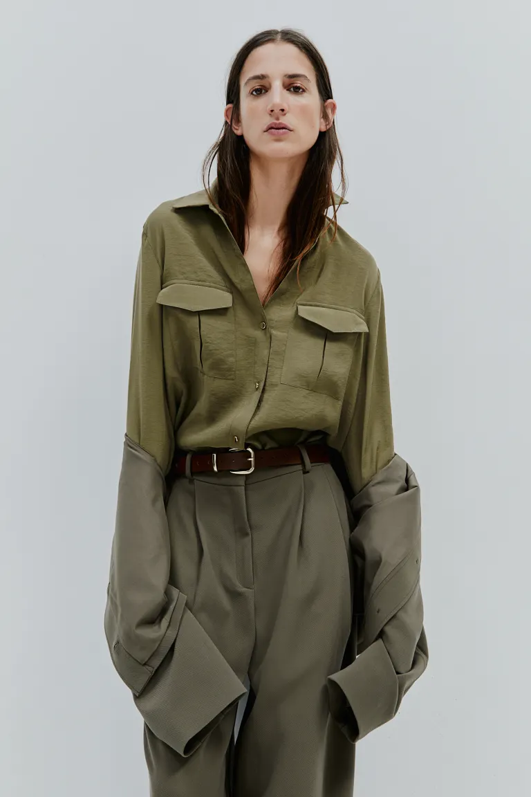 Практичная блузка из смесового модала H&M, зеленый