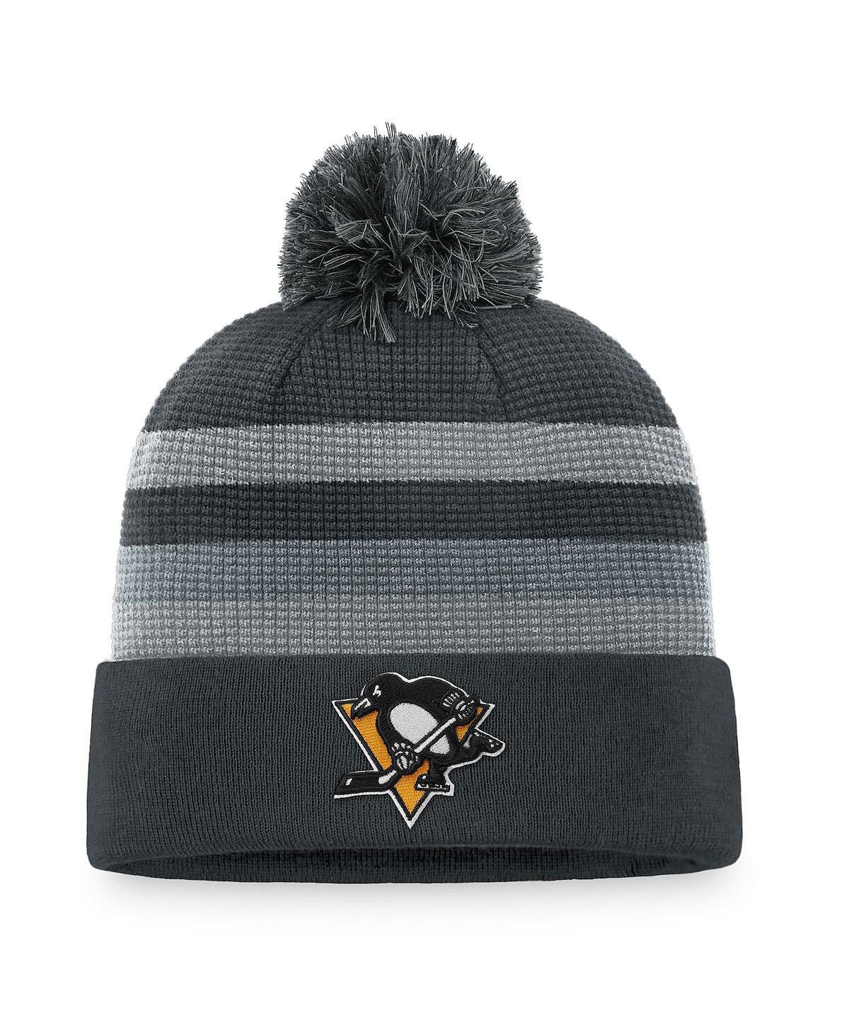 

Мужская фирменная угольная вязаная шапка Pittsburgh Penguins Authentic Pro Home Ice с манжетами и помпоном Fanatics