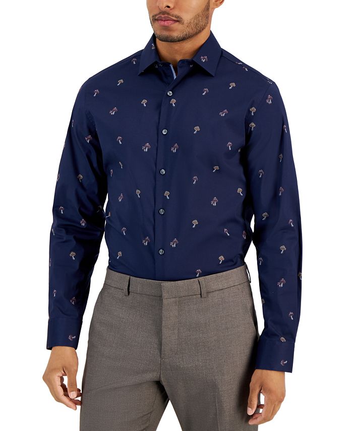 цена Мужская классическая рубашка приталенного кроя с грибным принтом Bar III, мультиколор