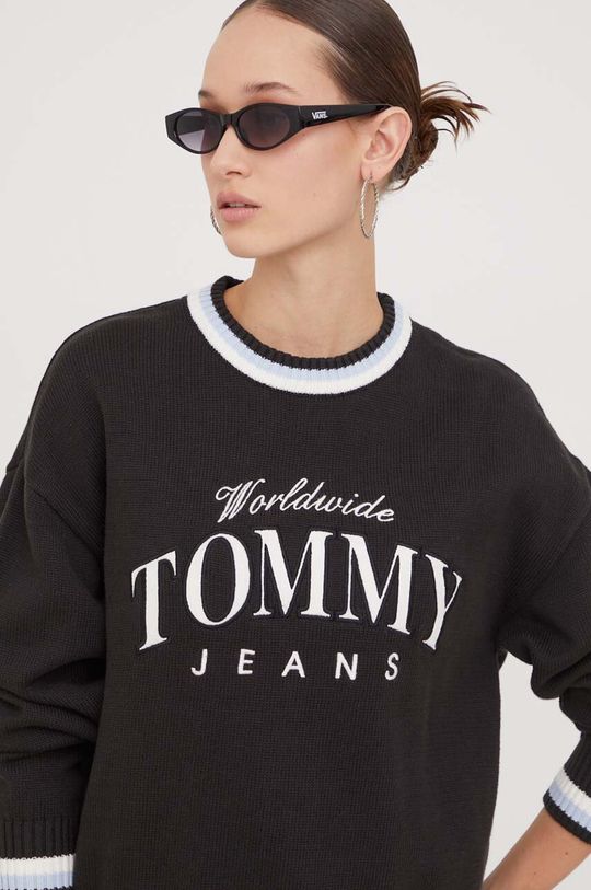 Хлопковый свитер Tommy Jeans, черный свитер tommy jeans телесный