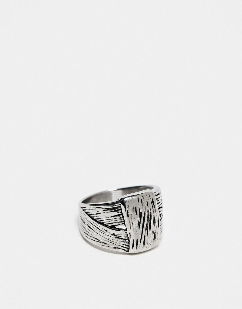 

Водостойкое серебряное кольцо из нержавеющей стали ASOS DESIGN Gothic с рифлением