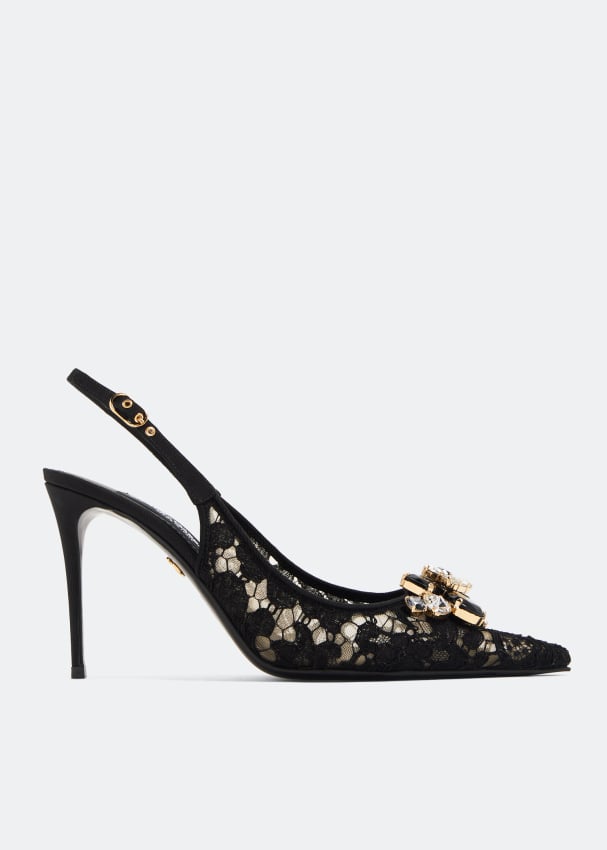 Туфли Dolce&Gabbana Lace Slingback, черный заостренные туфли с ремешком на пятке