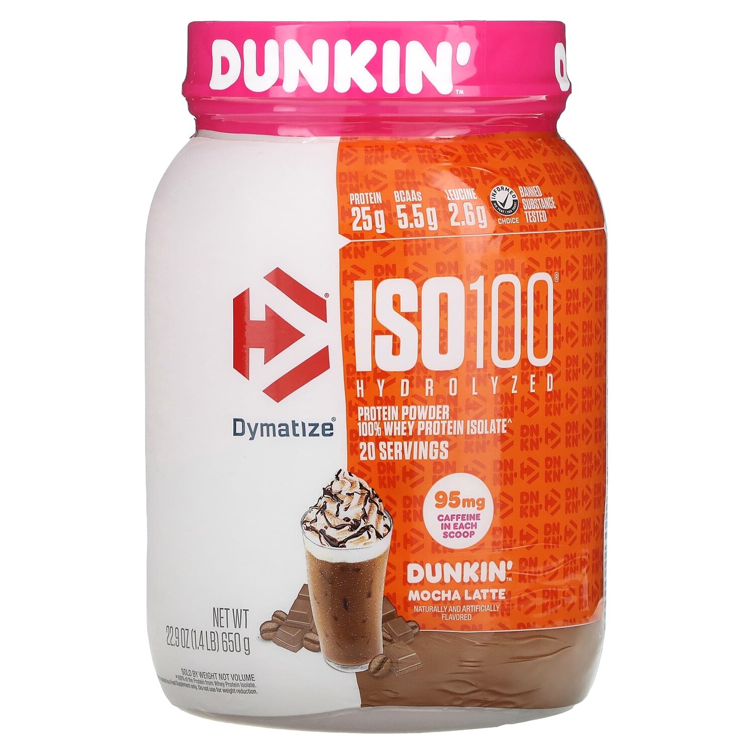 

ISO100, гидролизованный, 100% изолят сывороточного протеина, Dunkin 'Mocha Latte, 650 г (1,4 фунта), Dymatize