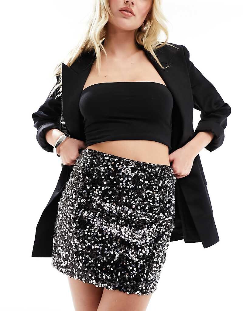 

ASOS DESIGN – Черная мини-юбка с пайетками