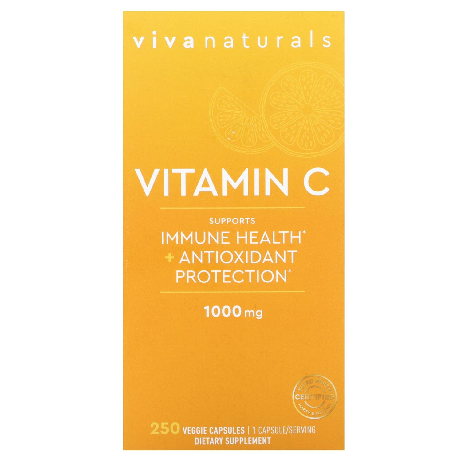 

Витамин C, 1000 мг, 250 растительных капсул, Viva Naturals