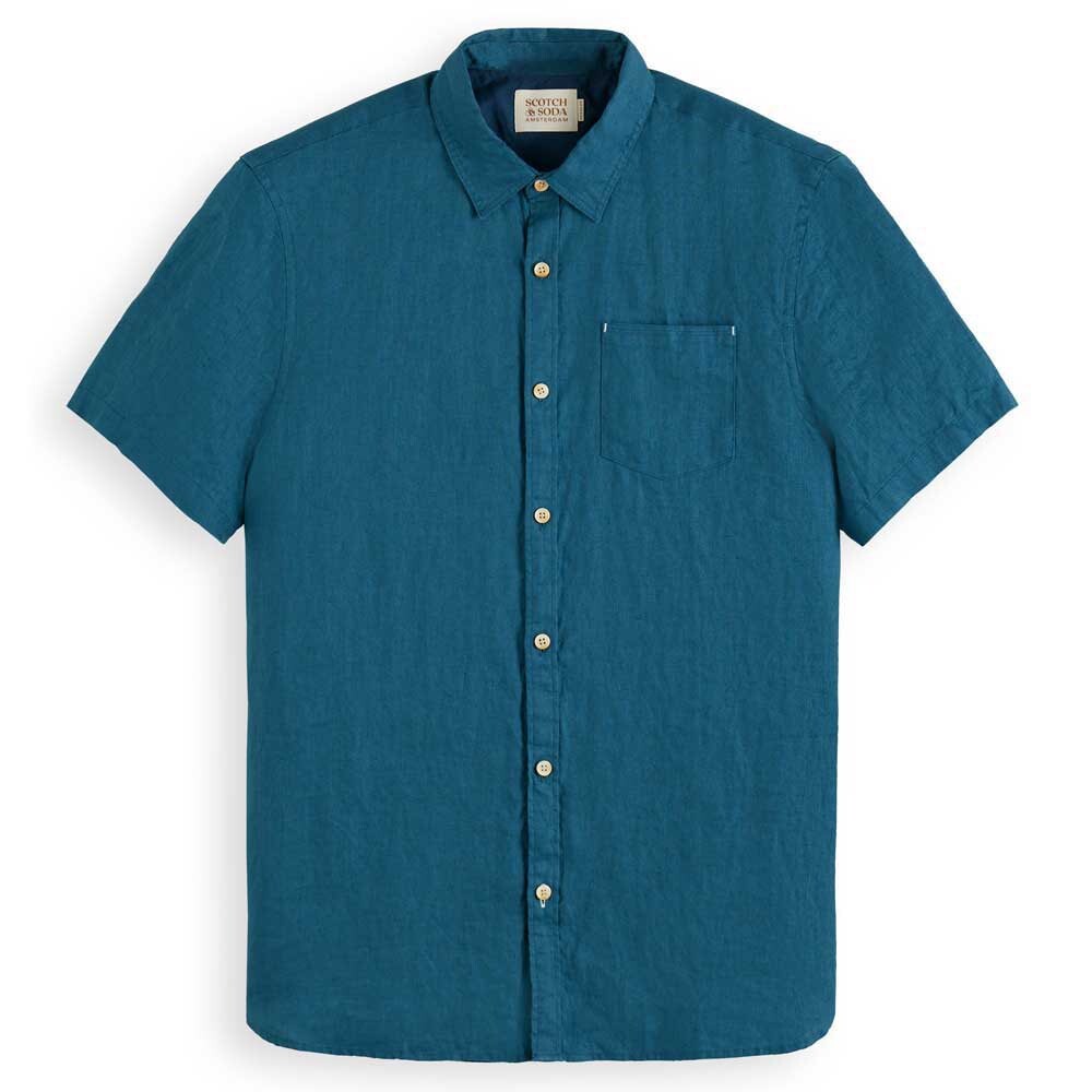 

Рубашка с коротким рукавом Scotch & Soda Short Sleeve Linen Shirt, синий