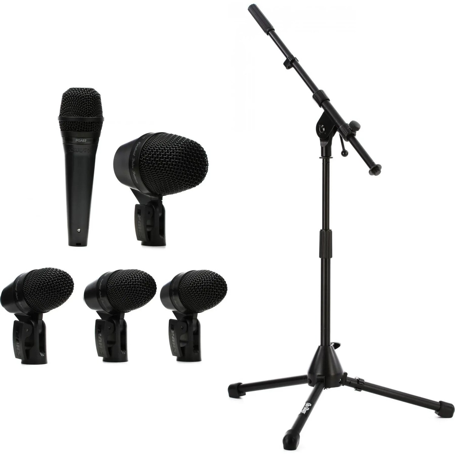 

Комплект из 5 барабанных микрофонов Shure PGADRUMKIT5 со стойками и кабелями