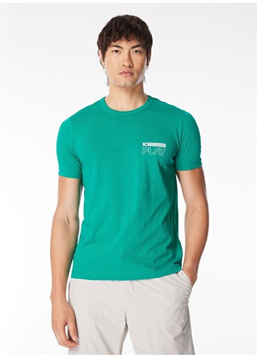 

Зеленая мужская футболка с круглым вырезом с принтом 24EU1P0F013P400_T-Shirt İce Play, зеленый