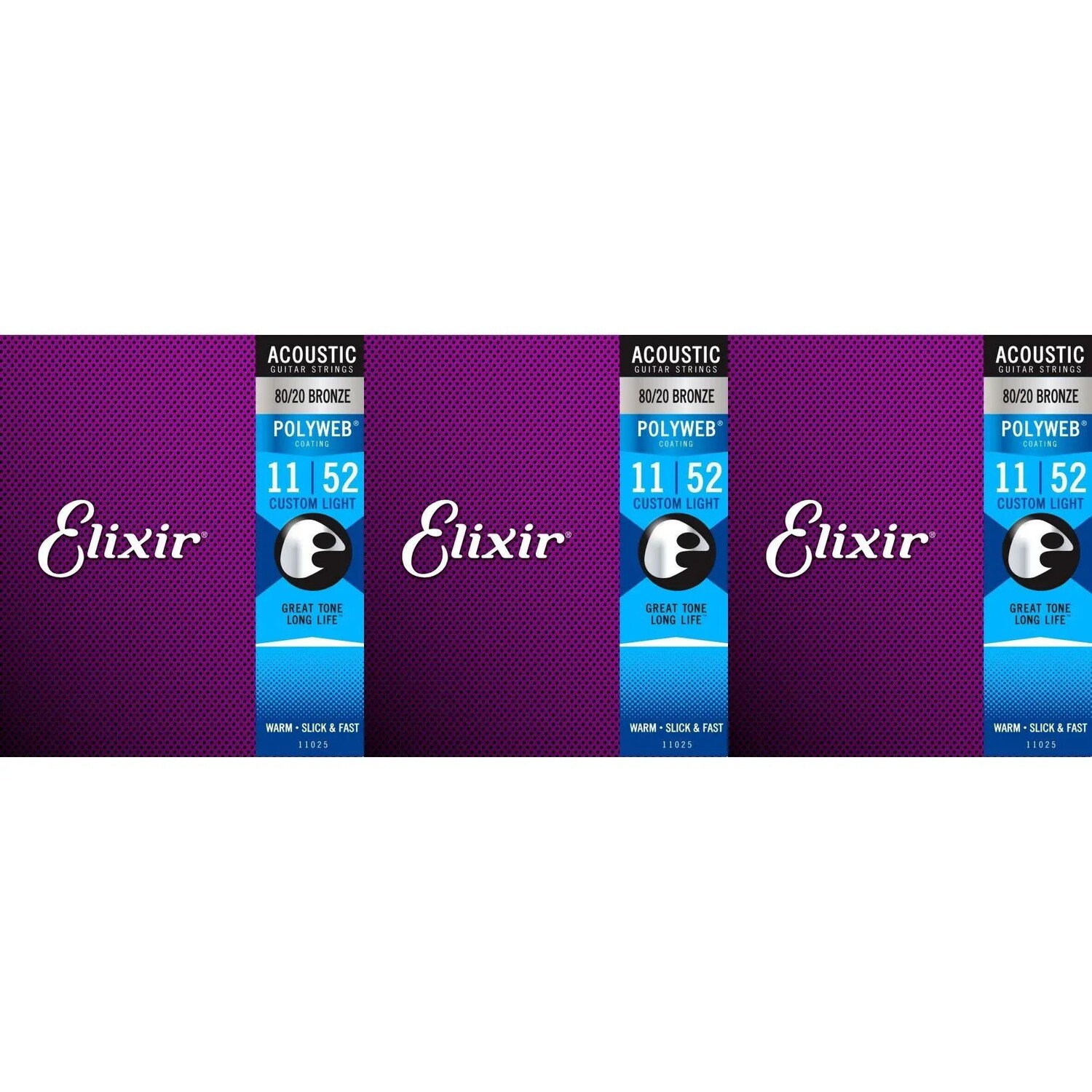 

Струны Elixir Strings 11025 Polyweb 80/20 Bronze для акустической гитары — .011-.052 Custom Light (3 шт.)
