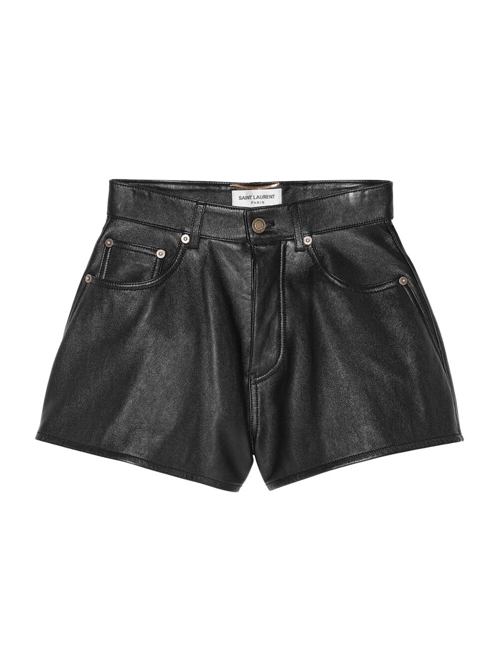 

Шорты с завышенной талией из кожи ягненка Saint Laurent, черный