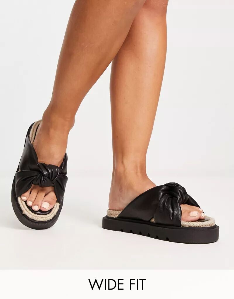 

Черные эспадрильи широкого кроя с перекрестными ремешками ASOS Wide Fit Jemima
