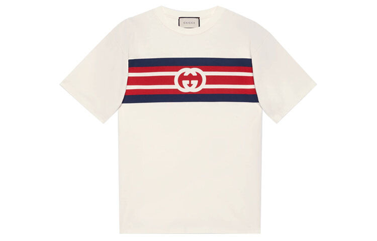 

Футболка Gucci Interlocking G в полоску, белый/синий/красный