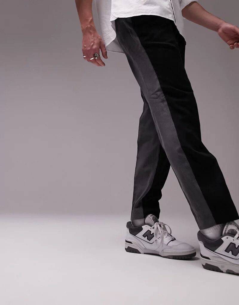 Черные и темно-серые зауженные вельветовые брюки Topman