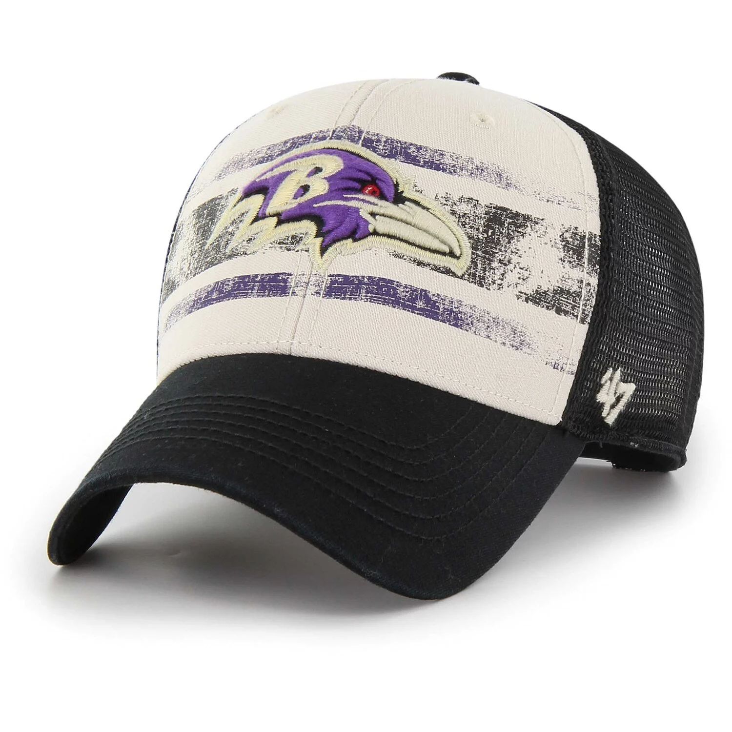Мужская кремовая регулируемая кепка Baltimore Ravens Breakout MVP Trucker '47