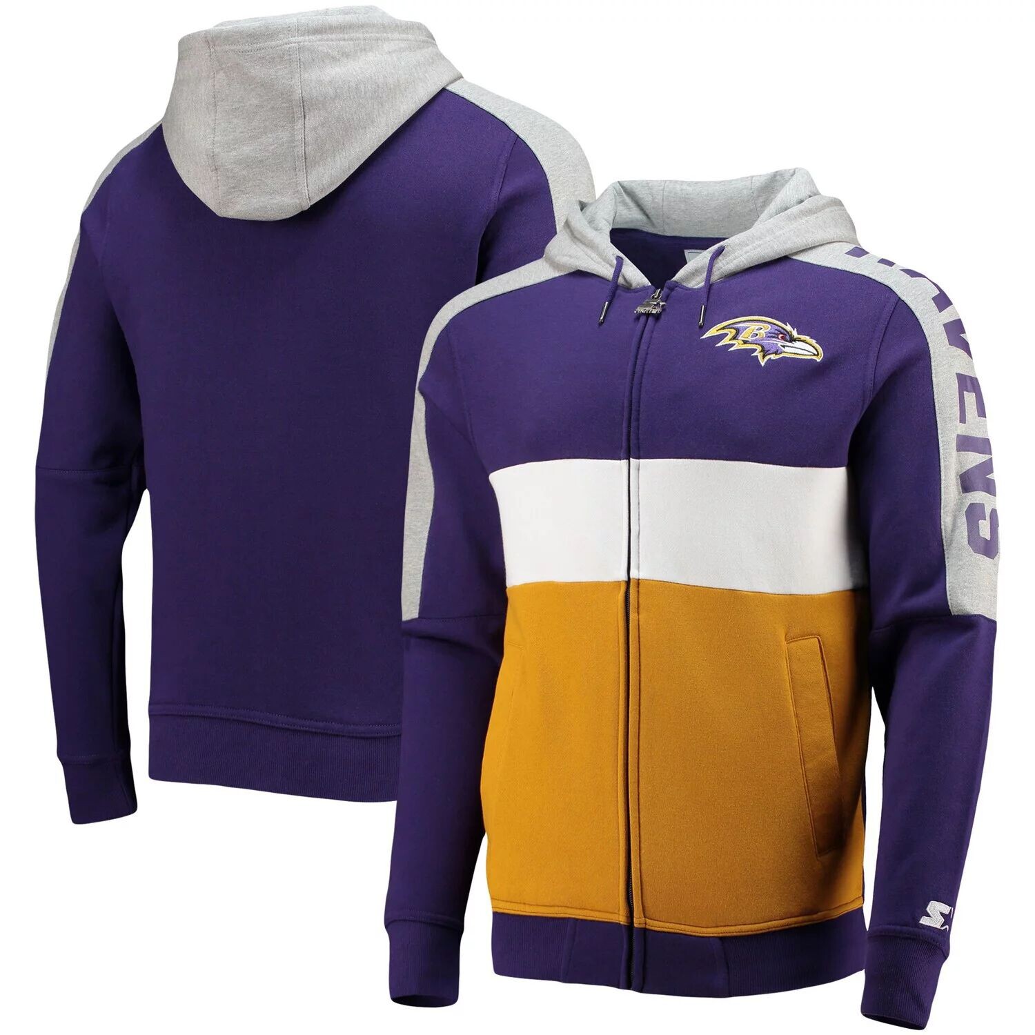 

Мужская толстовка с молнией во всю длину фиолетового/золотого цвета Baltimore Ravens Playoffs с цветными блоками Starter, Фиолетовый
