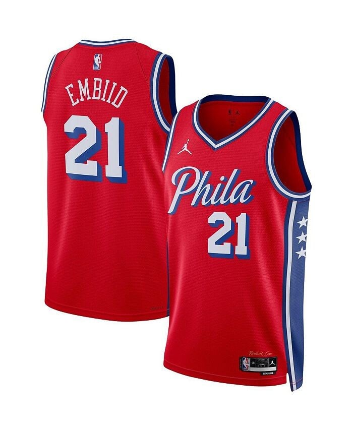 

Мужская футболка бренда Joel Embiid Red Philadelphia 76ers 2022/23 Statement Edition Swingman Jordan, красный