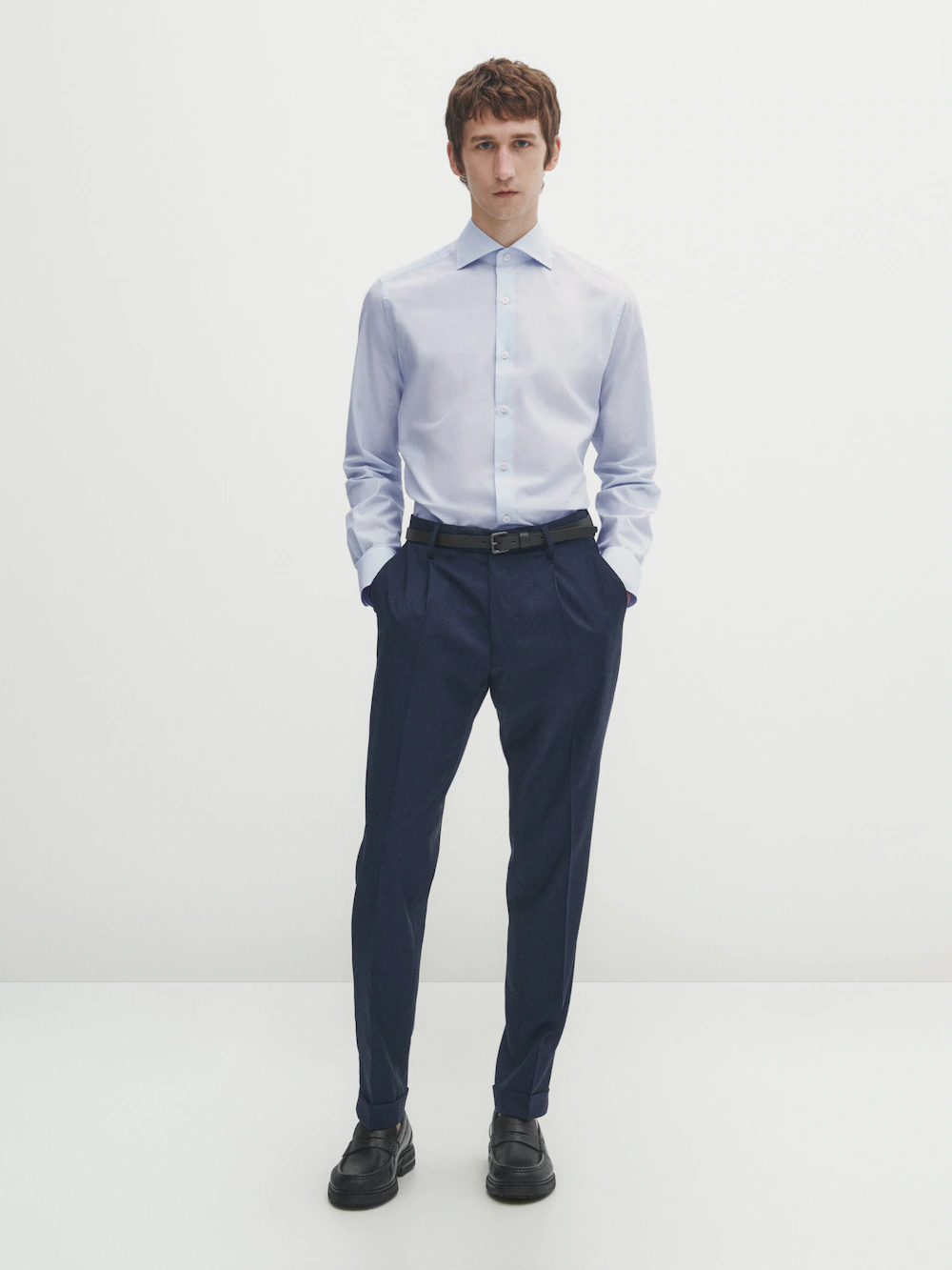 

Рубашка облегающего кроя easy iron Massimo Dutti, синий