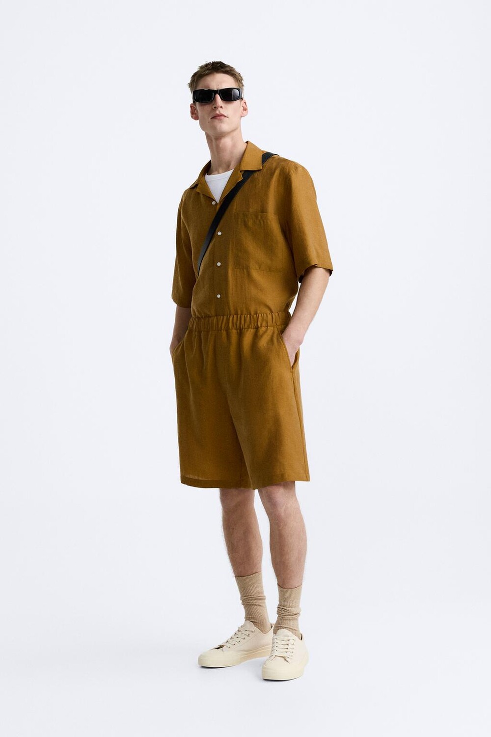 

Рубашка из лиоцелловой смеси ZARA, охра