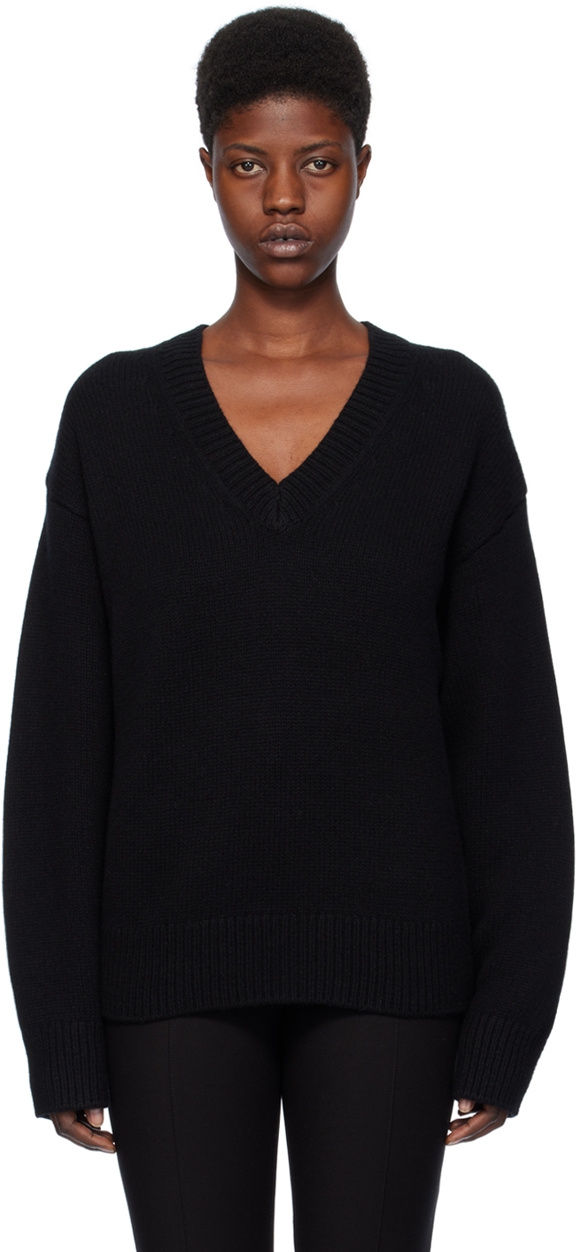 Черный свитер с v-образным вырезом Toteme, цвет Black кардиган с v образным вырезом в рубчик 10 18 лет 10 лет 138 см черный