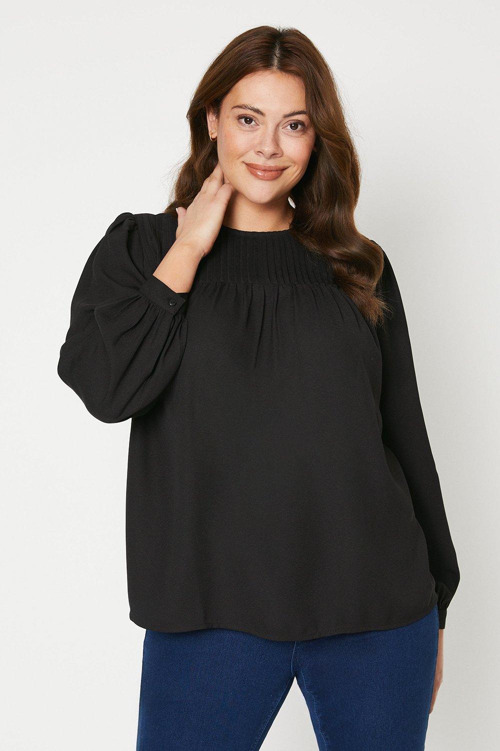 Черная блузка с длинными рукавами и складками на кокетке Curve Dorothy Perkins, черный блузка oggi черная 44 размер новая