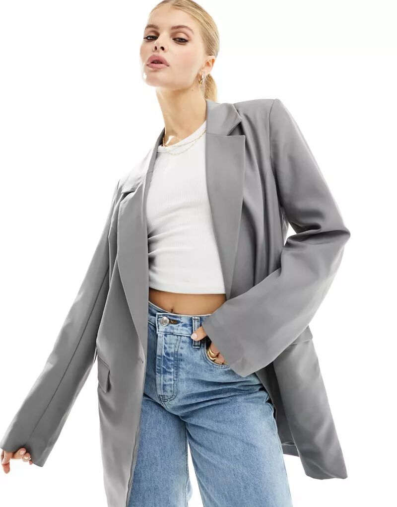 Pieces – удлиненный пиджак оверсайз серого цвета пиджак batista fashion удлиненный оверсайз размер s бежевый