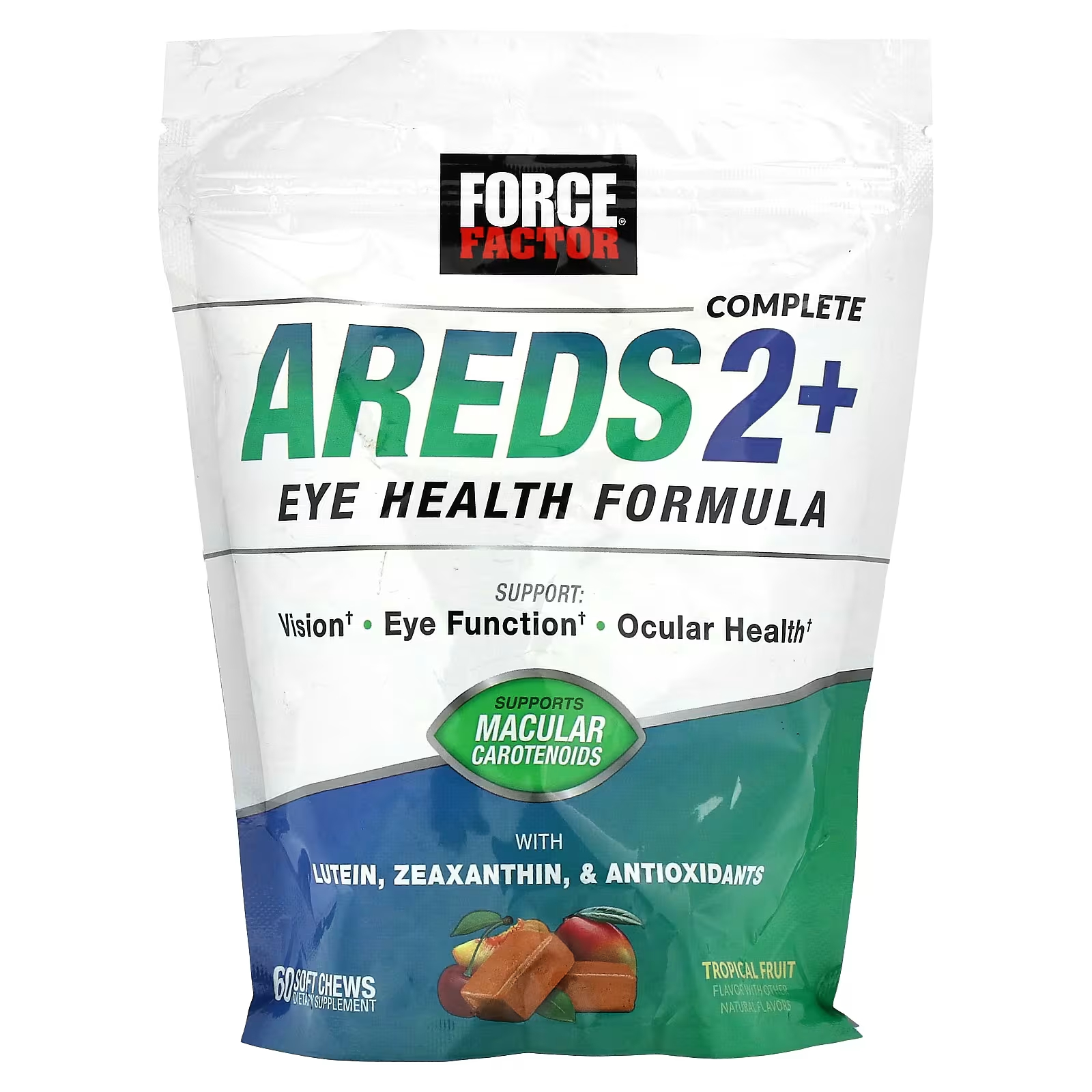 Force Factor Complete AREDS2 + Формула для здоровья глаз, тропические фрукты, 60 мягких жевательных таблеток средство для здоровья глаз force factor complete eye health усовершенствованная формула витаминов и минералов 60 капсул