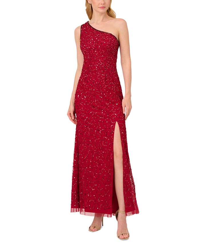 Женское платье на одно плечо с пайетками Adrianna Papell, красный платье adrianna papell pleated mermaid gown