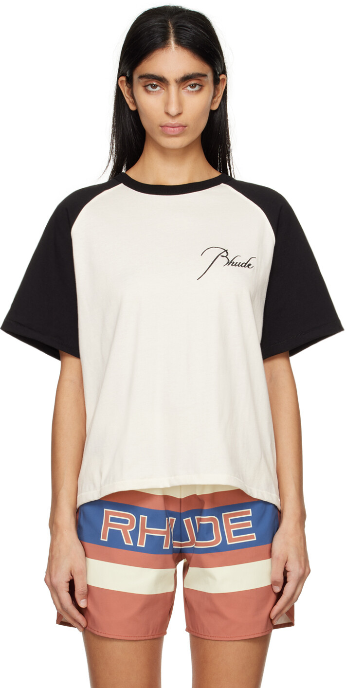 

Бело-черная футболка реглан Rhude