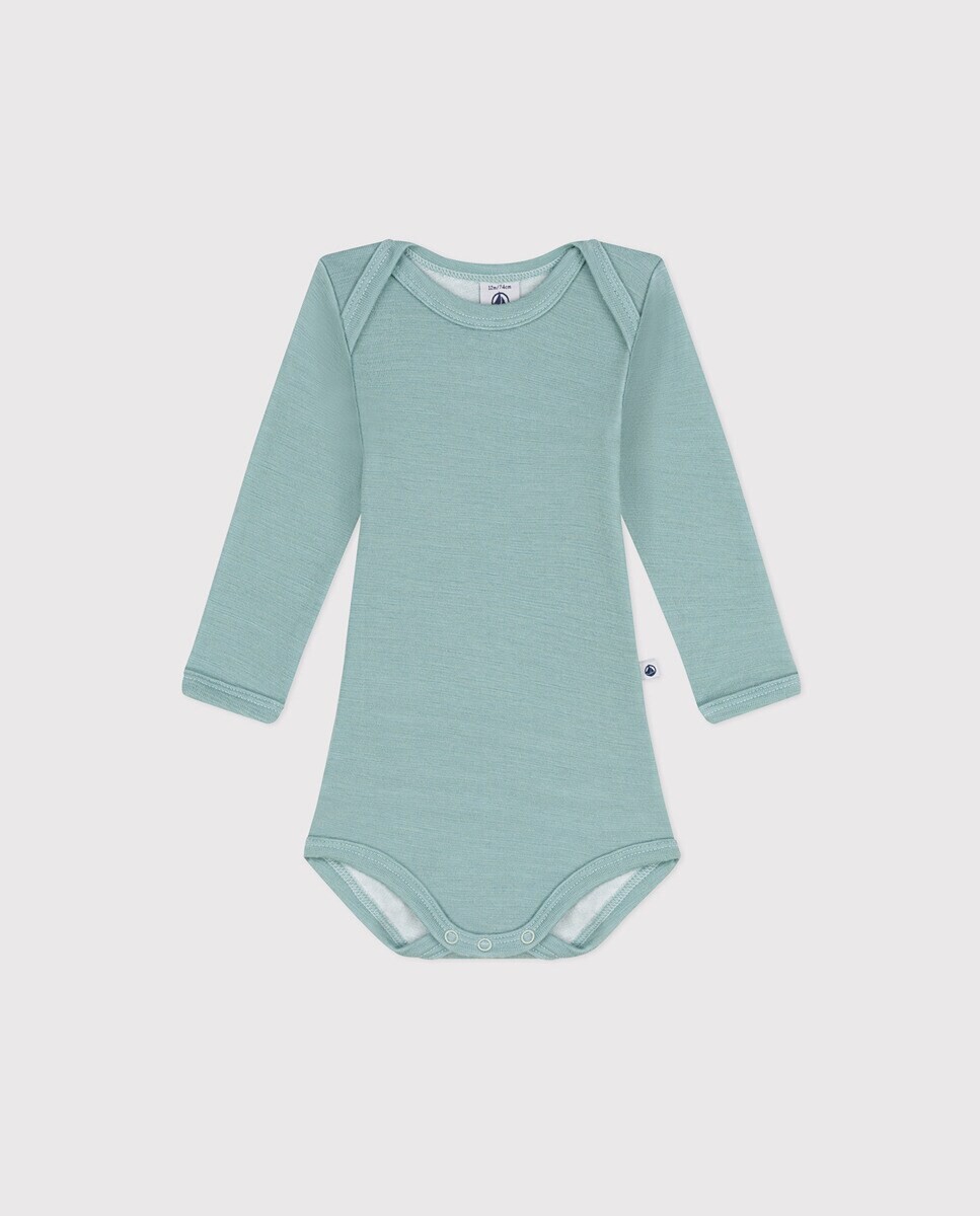 

Боди с длинными рукавами из шерсти и хлопка в полоску для малышей Petit Bateau, серый