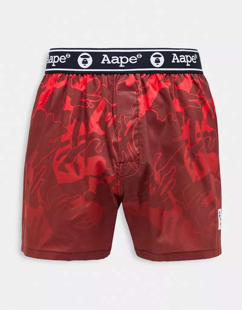 Хлопковые боксеры Aape by A Bathing Ape красного камуфляжного цвета с поясом с логотипом