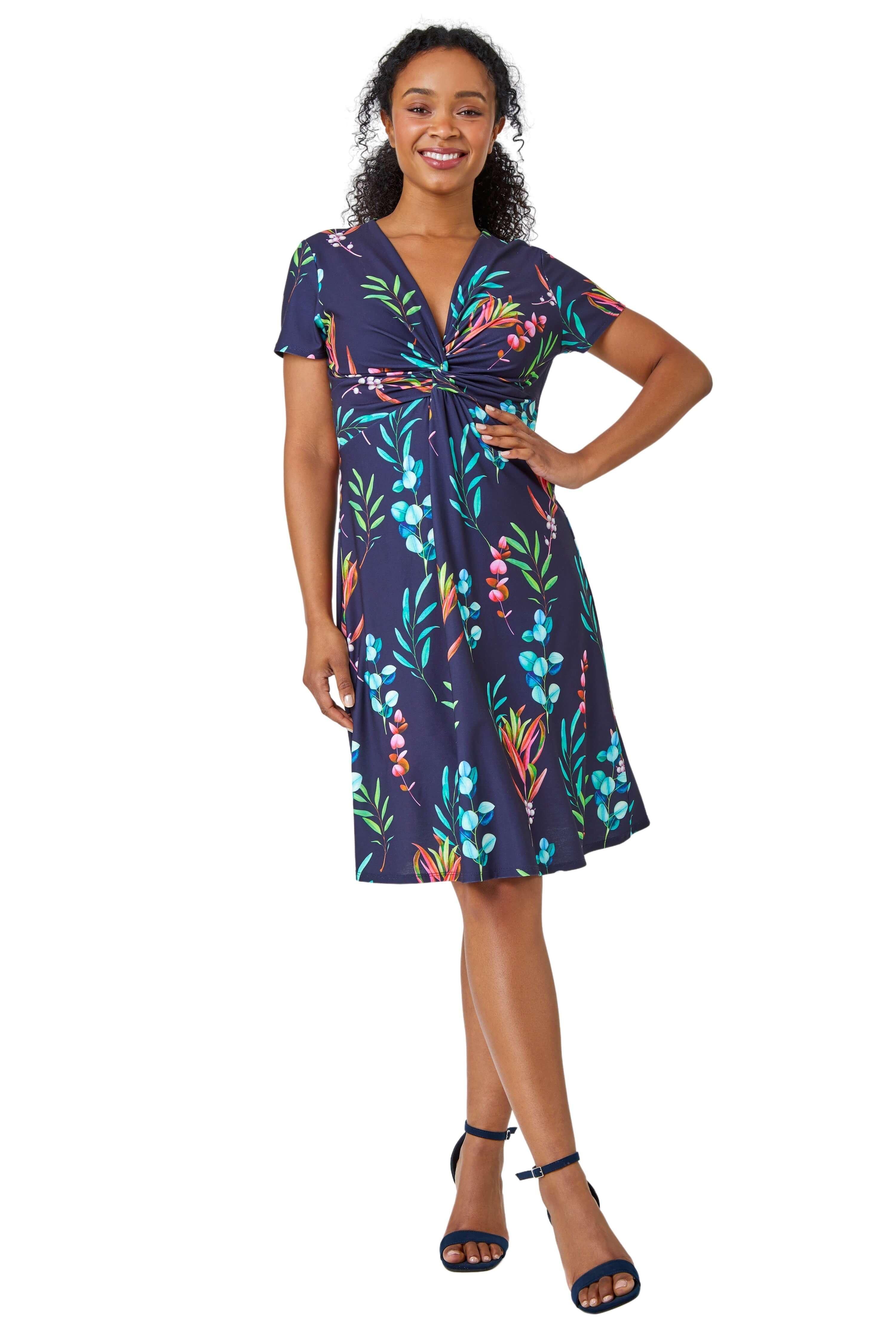 Эластичное платье Petite с закрученными деталями и цветочным принтом Roman, синий платье deniza с цветочным принтом 44 размер новое