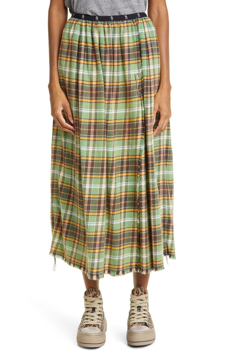 

Хлопковая юбка-миди в клетку Kilt с бахромой R13