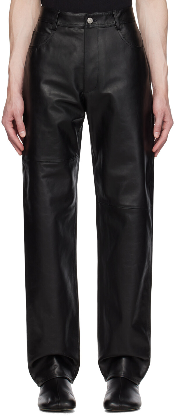

Черные кожаные брюки со вставками MM6 Maison Margiela, Черный