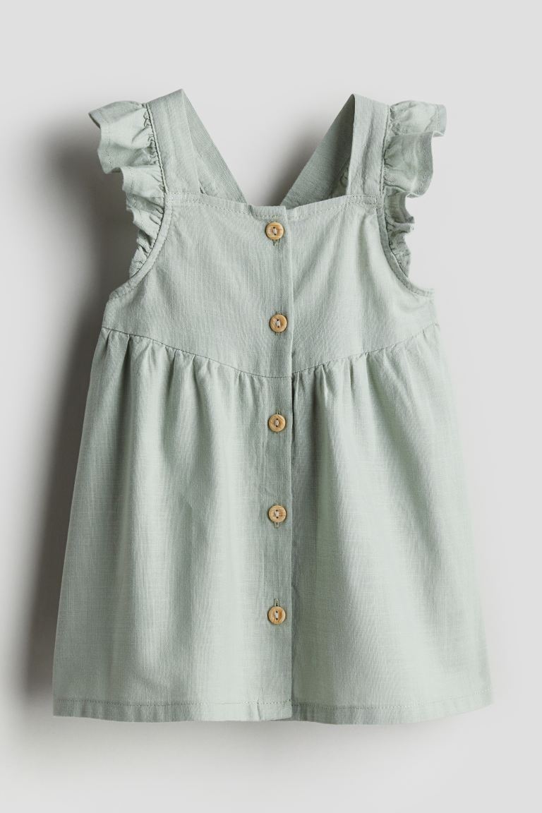 Хлопковое платье с воланами H&M, зеленый женское винтажное платье без рукавов однотонное платье во французском стиле на бретелях спагетти с квадратным вырезом весна лето 2023