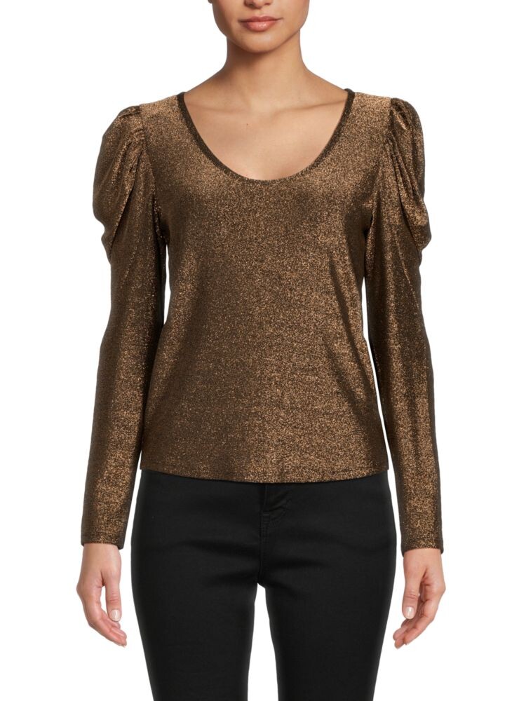 

Топ с объемными рукавами и овальным вырезом Dkny, цвет Gold Black
