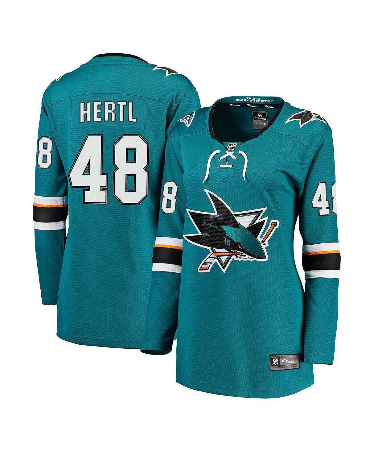 

Женская футболка с логотипом Tomas Hertl Teal San Jose Sharks Home Premier Breakaway Player Fanatics
