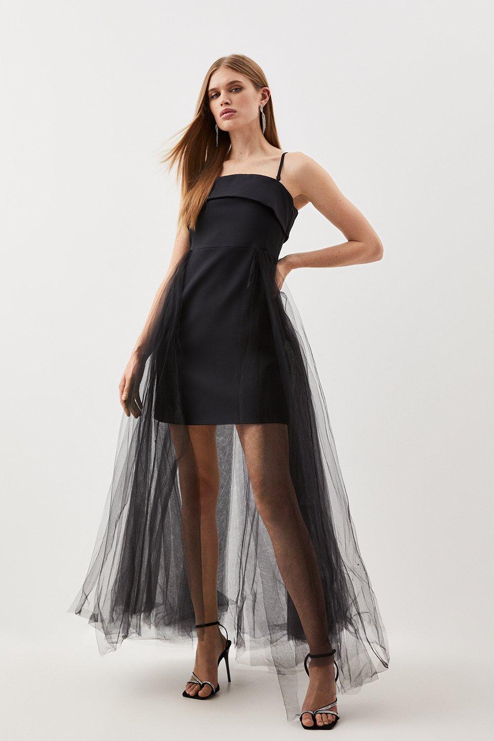 Приталенное платье миди из эластичного креп-тюля Karen Millen, черный