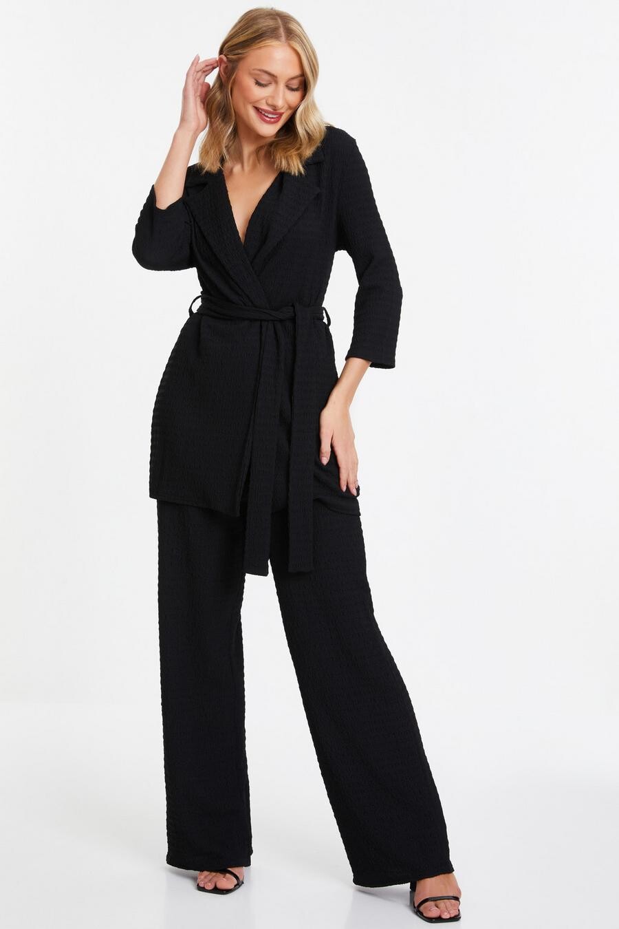 

Черные фактурные брюки палаццо QUIZ Clothing