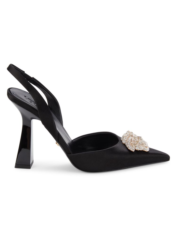 туфли-лодочки с ремешком на пятке, украшенные кристаллами Versace, черный