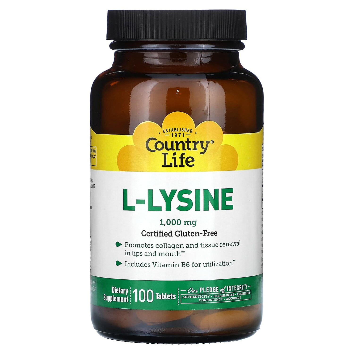 

L-лизин, 1000 мг, 100 таблеток, Country Life