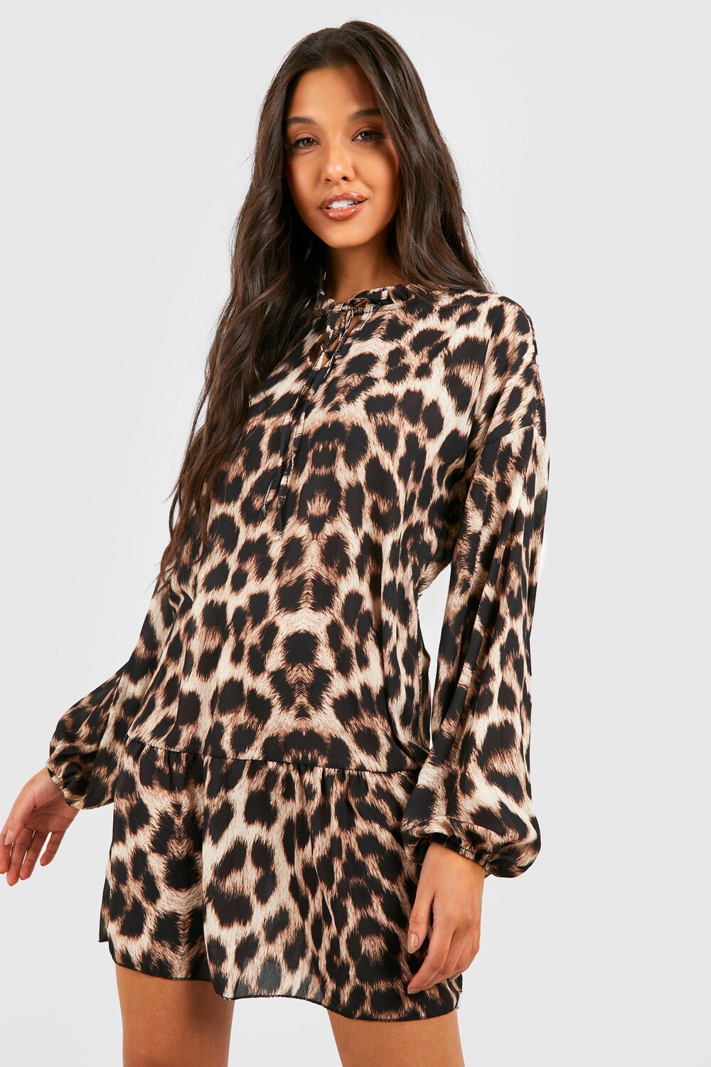 

Леопардовое платье с рукавами Boohoo, коричневый