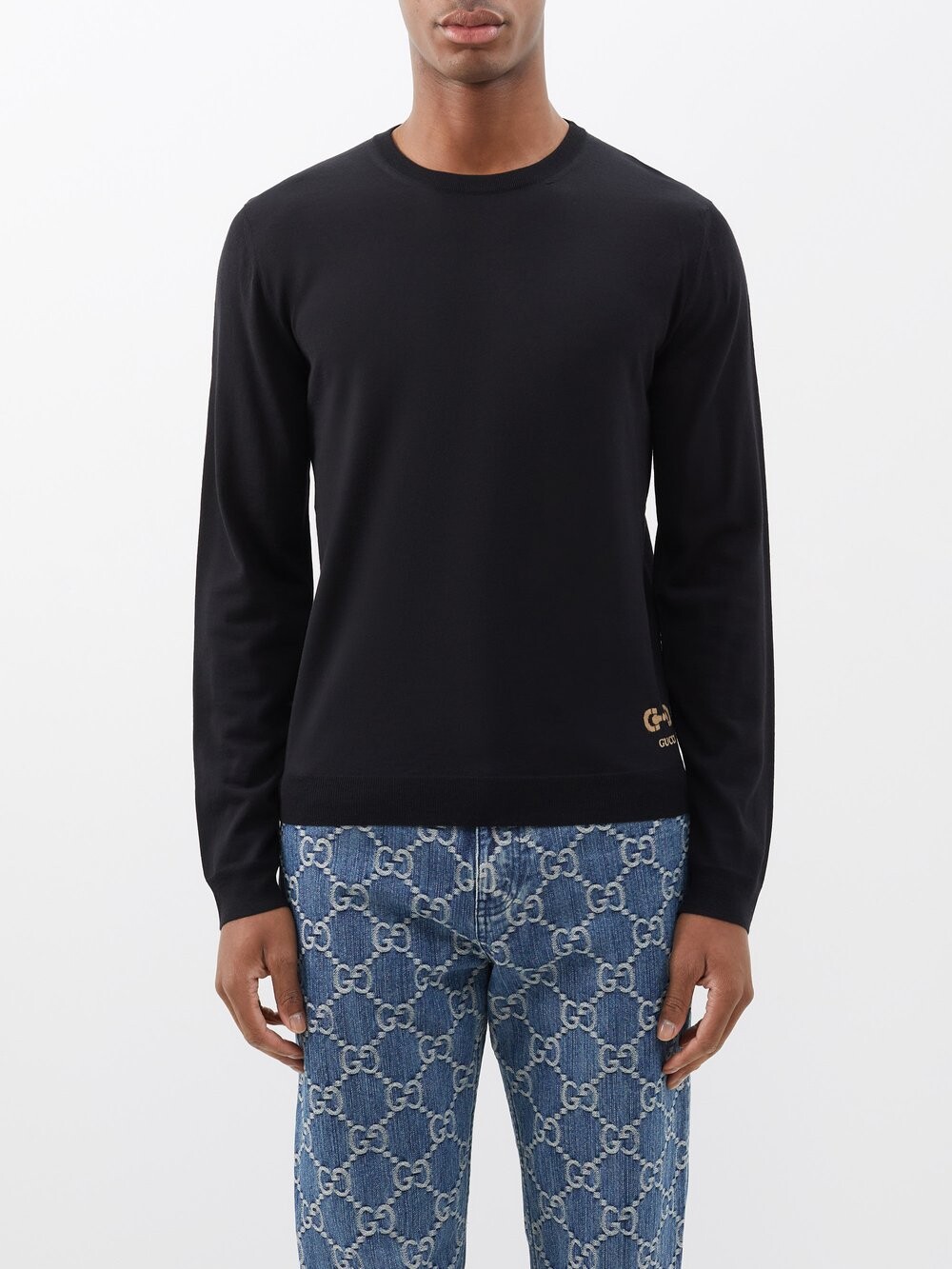 

Свитер из смесовой шерсти с жаккардовым узором horsebit Gucci, черный